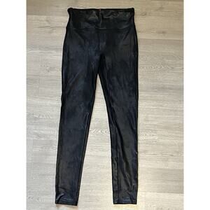Spanx Black Shimmer Metallic Faux Leather Leggings Large 26” Waist